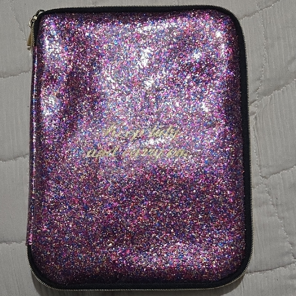 Sparkle Purple Glitter Tablet Sleeve with Gold Zipper Accents NWOT